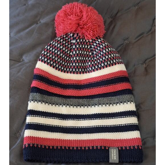 Icebreaker Beanie Women's OSFM Striped Pom Lined Wool Acrylic Winter Cozycore - Picture 1 of 8